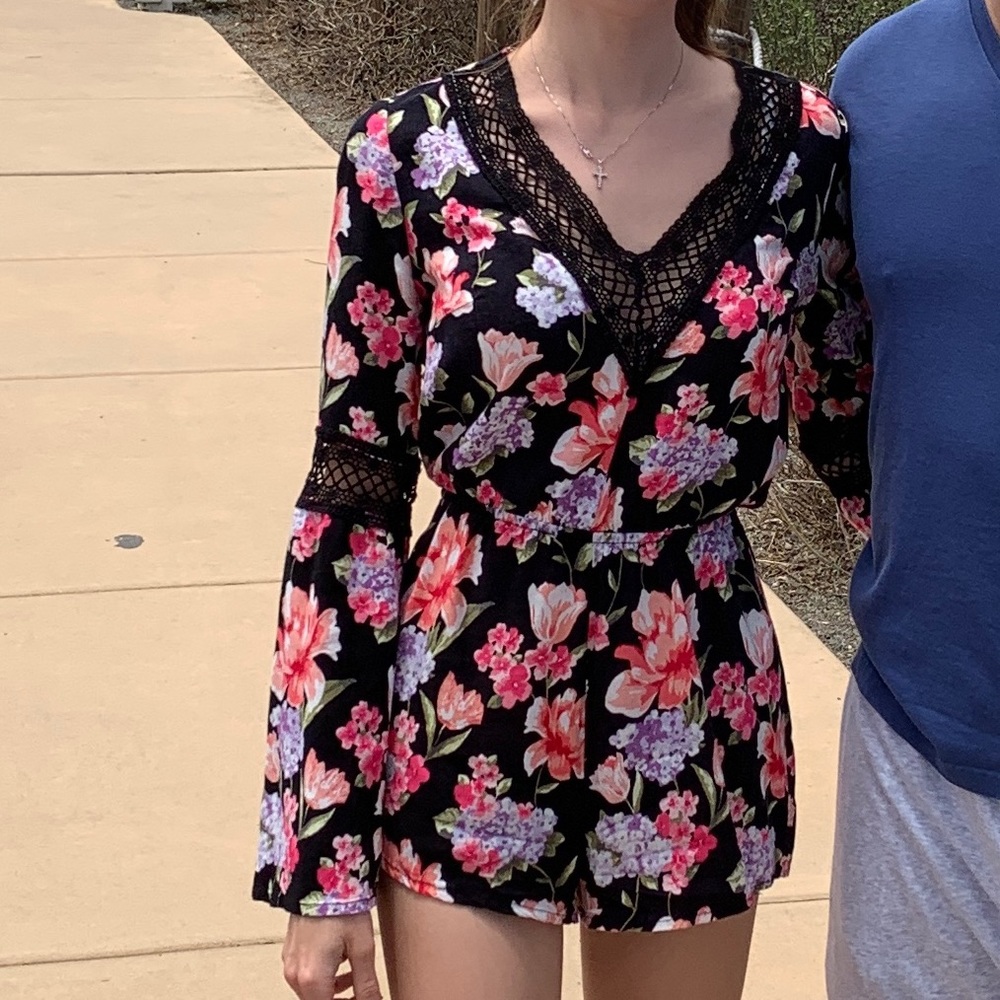 Forever 21 Black Romper with flowers